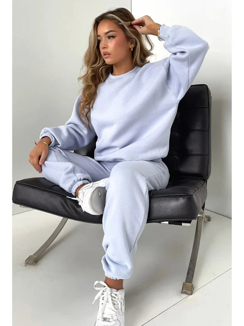 Cotton Tracksuit Women Two Piece Set Autumn Y2K Clothing Solid Pullover Sweatshirt Top and Pant Sets 2 Outfit 240808
