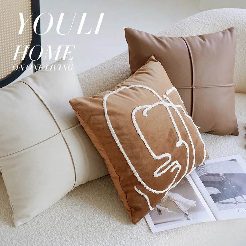Bed brown cream retro Nordic retro throw pillow living room sofa throw pillow cover bedside Cushion Cover 240807