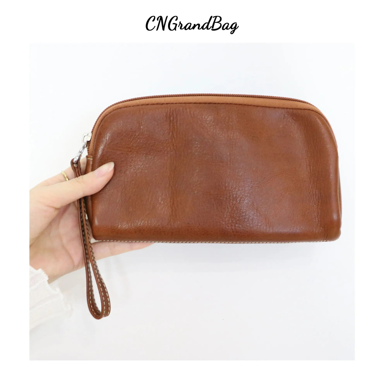Classic Womens Genuine Cow Leather Clutch Bag Soft Grain Wrist Suitable for Mobile Wallet 240808