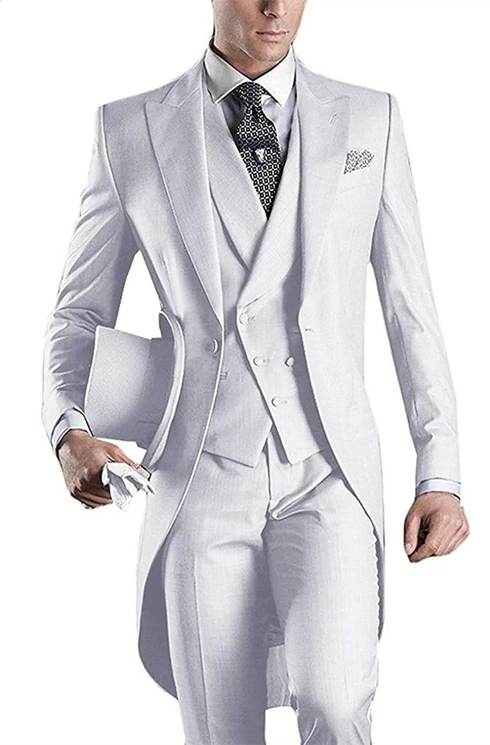 Solid mens tailcoat set business wedding coat pants vest 3piece dress pioneer jacket Trouser 240809
