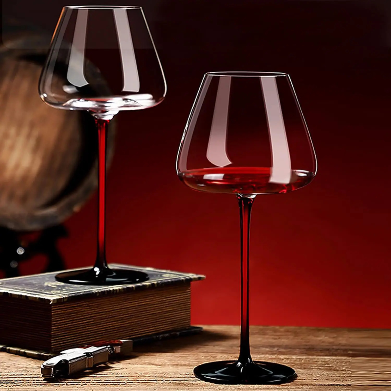 Set of 2 Huge Wine Glasses Crystal Clear Glass Long Stem Wine Glass for RedBlack Concave Bottom Champagne Glasses 240805