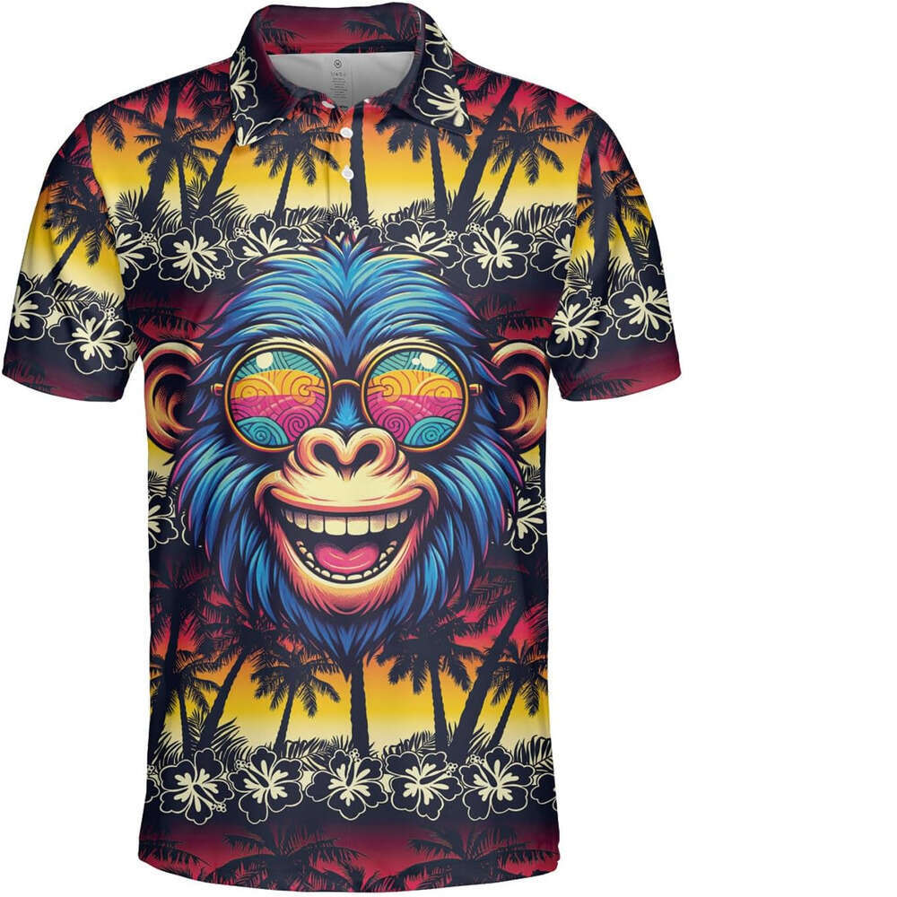Fashion Mens Polo shirt Monkey for Men Mens Shirts Short Sleeve 3D Animal Print Funny Golf Polo Dry Fit Set Polos shirts tshirt Casual tops summer clo