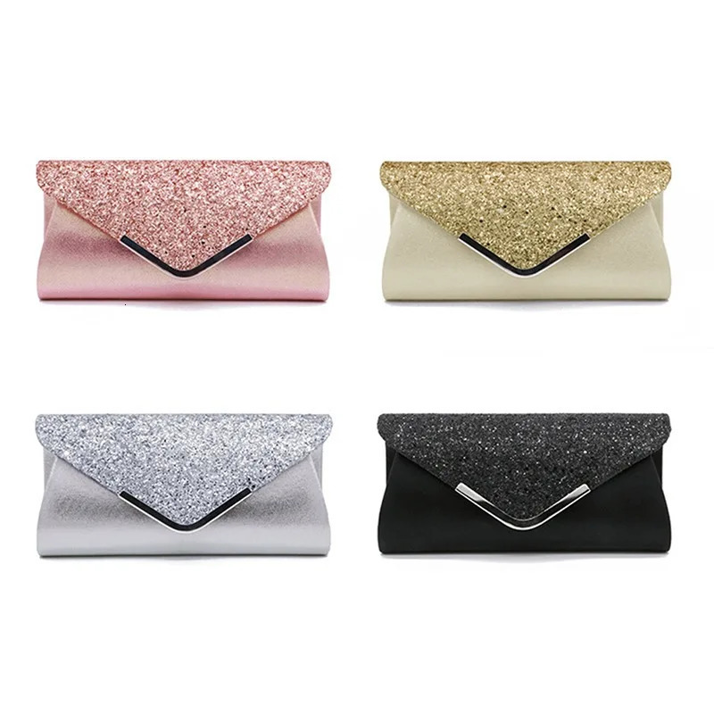 Womens clutch glitter evening party handbag portable black gold sier pink wedding wallet envelope 240808 e57a 4
