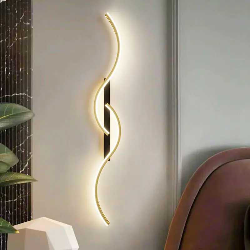 Indoor LED wall lamp for TV background bedroom black gold indoor LED wall lamp for corridor channel AC85-265V B240808