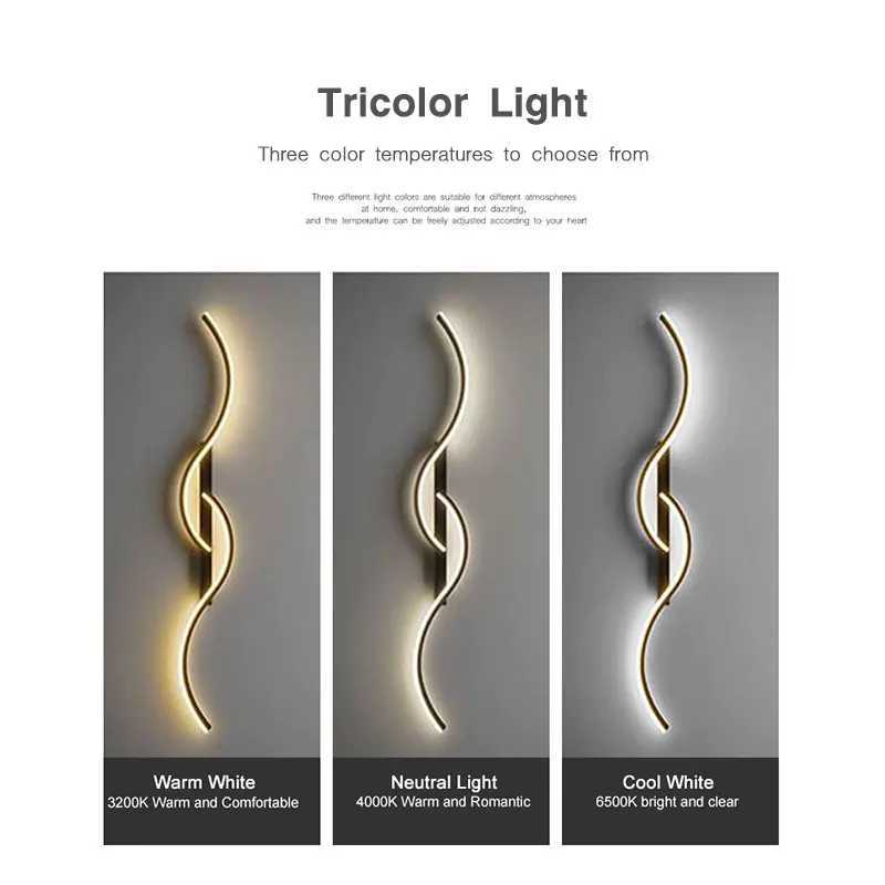Indoor LED wall lamp for TV background bedroom black gold indoor LED wall lamp for corridor channel AC85-265V B240808