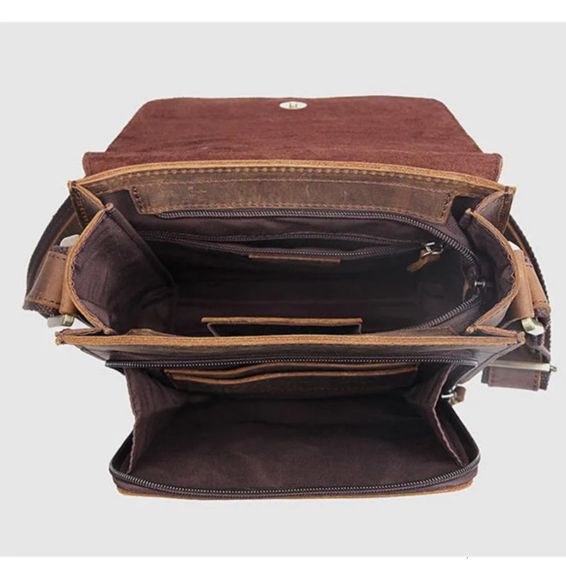 Retro flip crazy horse leather messenger bag mens genuine cross body highquality travel handbag mobile phone 240808