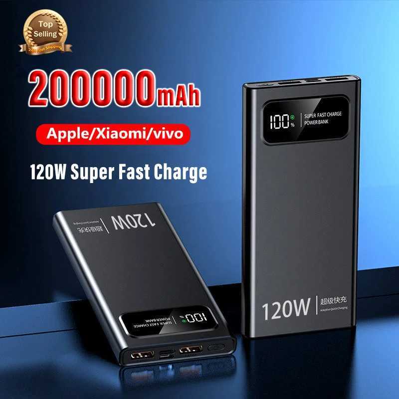 200000mAh Power Bank 120W Super Fast Charging High Capacity Portable Digital Display External Battery For iPhone Samsung xmCL240808