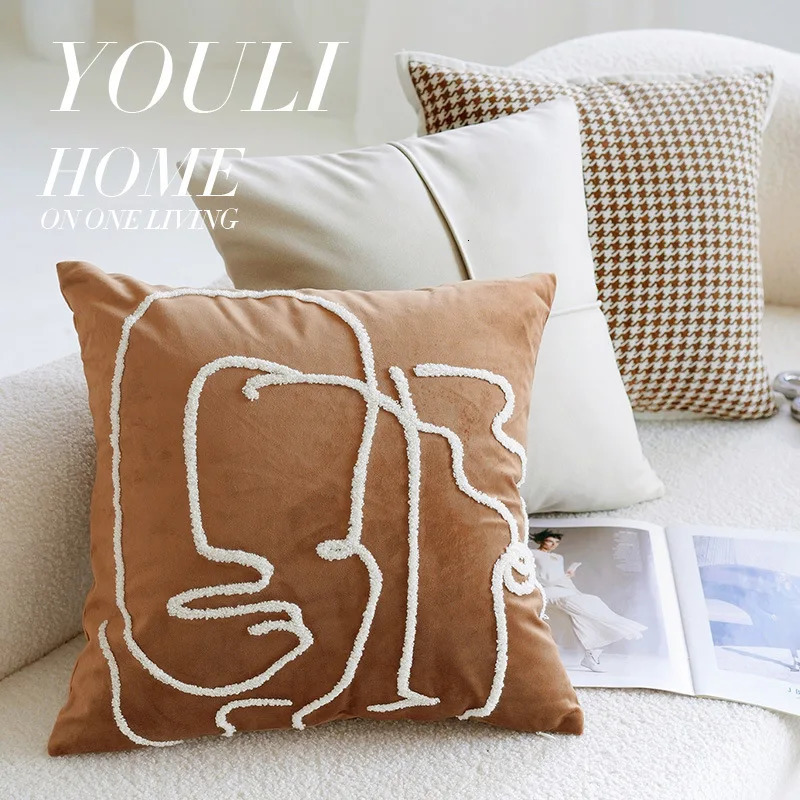 Bed brown cream retro Nordic retro throw pillow living room sofa throw pillow cover bedside Cushion Cover 240807