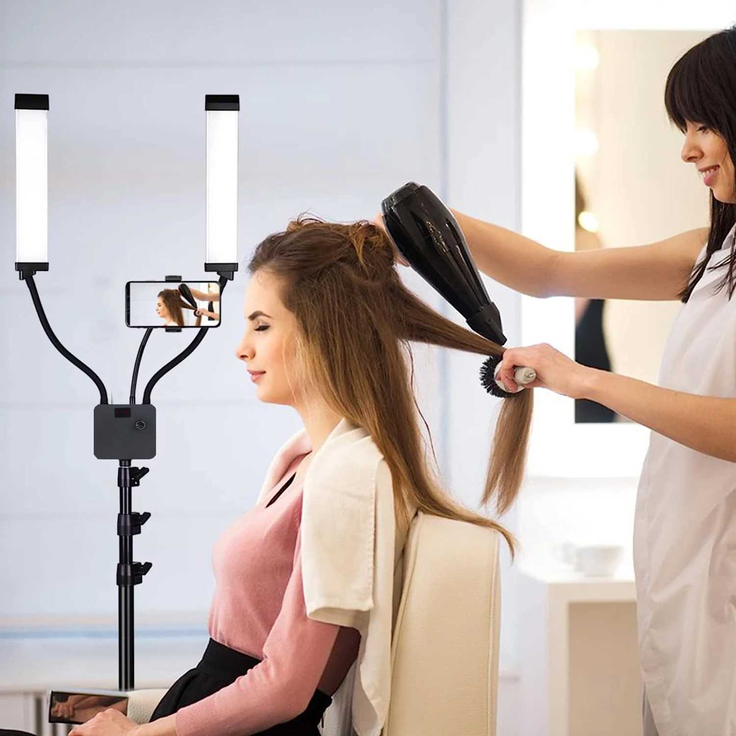 Double Arms LED Fill Light Floor Lamp for Eyelash Extensions With Phone Holder Portable Tattoo Lash Light for Makeup Tiktok Y240809