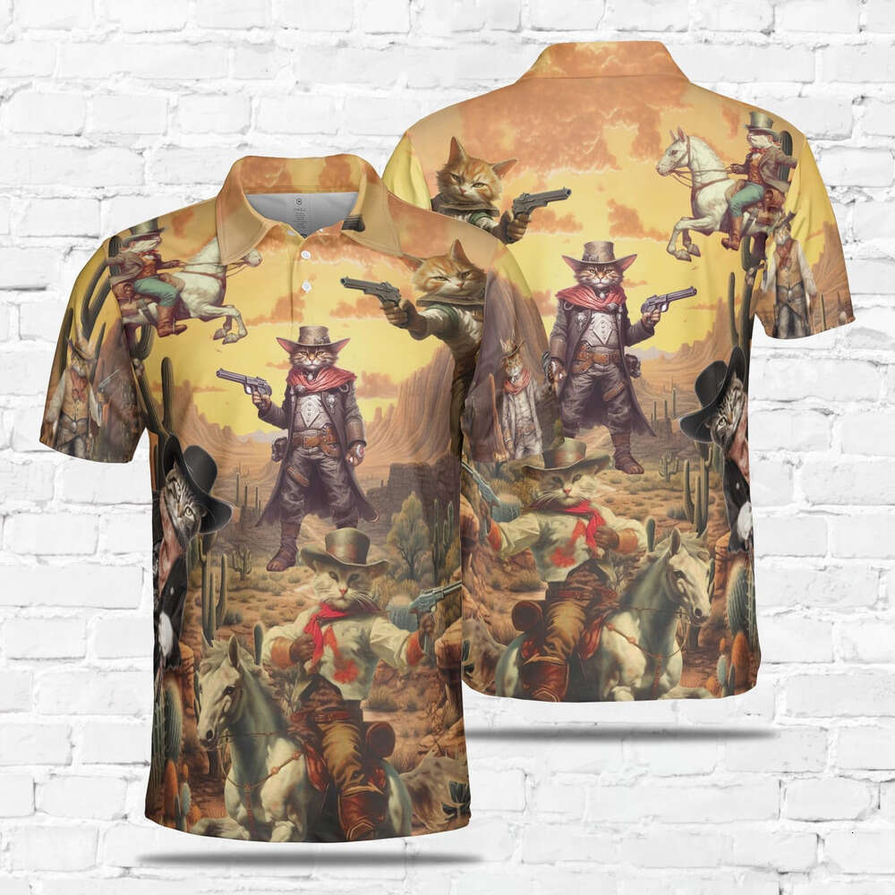 Fashion Mens Polo shirt Funny for Men - Galaxy Cat Dry Fit Short Sleeve Polos shirts tshirt Casual tops summer clothes Short sleeve Free shipping