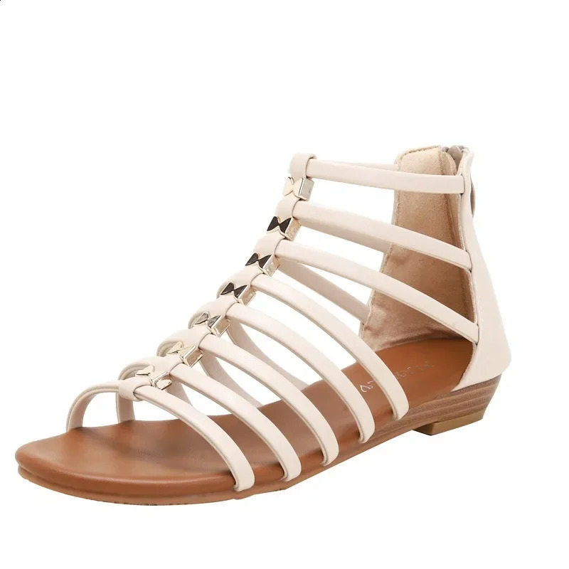 Summer Women 1cm Platform 2cm Low Heels Sandals Lady Zipper Lightweight Shoes Female Concise Casual Bohemian Solid Color Flats 240809