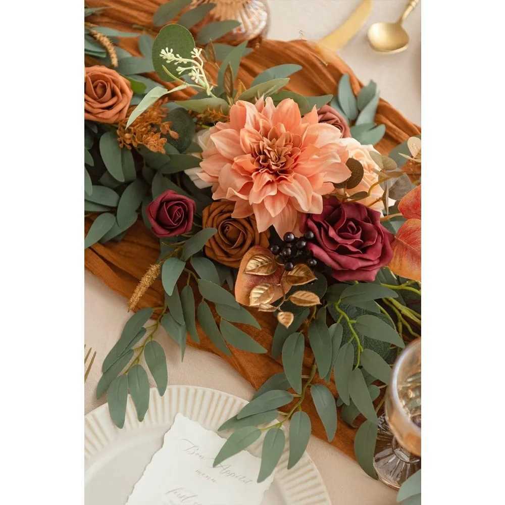 Eucalyptus Garland 6FT Table Runner with Flowers Handcrafted Wedding Centerpieces for Rehearsal Dinner Bridal Shower Y240808