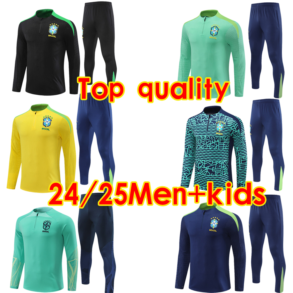 24 25 Brazil NEYMAR VINI JR. soccer tracksuit 2024 2025 T.SILVA G.JESUS survetement fottball jacket Training suitmen kids Football Jogger long sleeved tracksuit set