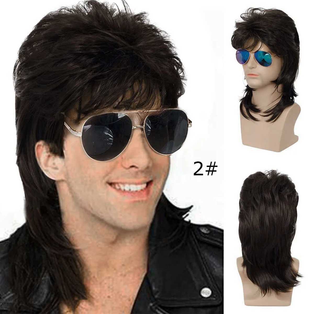 Synthetic curly hair blonde wig Mullet 80s mens arm machine heat-resistant clothing Halloween disco party daily W240808