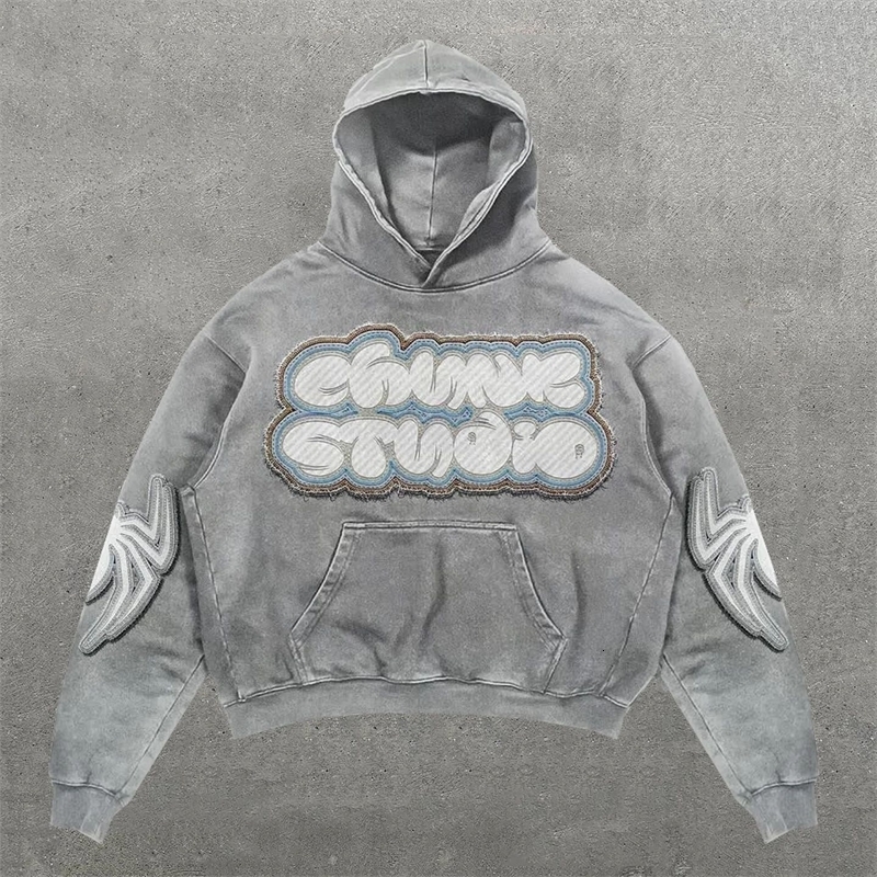 Vintage skeleton hand print hoodie streetwear oversized harajuku y2k top casual hoodies sweatshirt tracksuit men clothing 240716