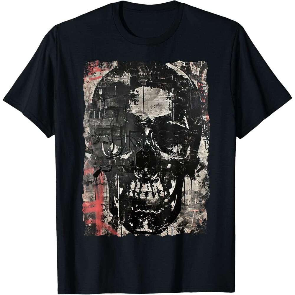 T shirt for Mens Vintage Graffiti Biker Rocker Skull Punk Horror Skull T-Shirt Dark Shirts Tshirt Graphic Tee Casual Tops Clothes Short sleeve Free sh