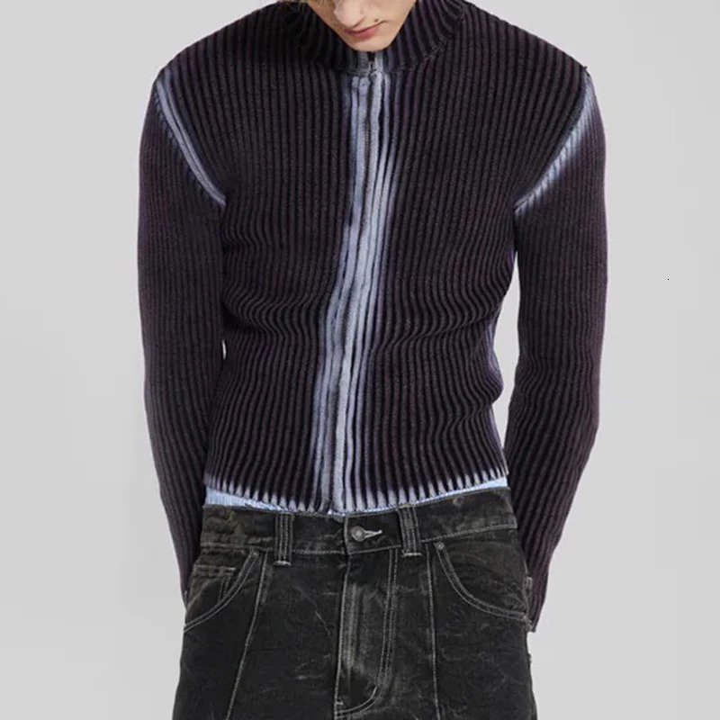 IEFB mens sweater mens knitted tie dye long sleeved pull-out turtle neck top zipper cardigan autumn/winter 9C3482240808