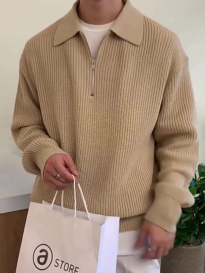 Men's Sweaters Winter Men's Sweater Casual Pullover Jumper Clothes Sweaters Man Slim Stand Collar Knitted Pullovers Male Half Zip Sweater