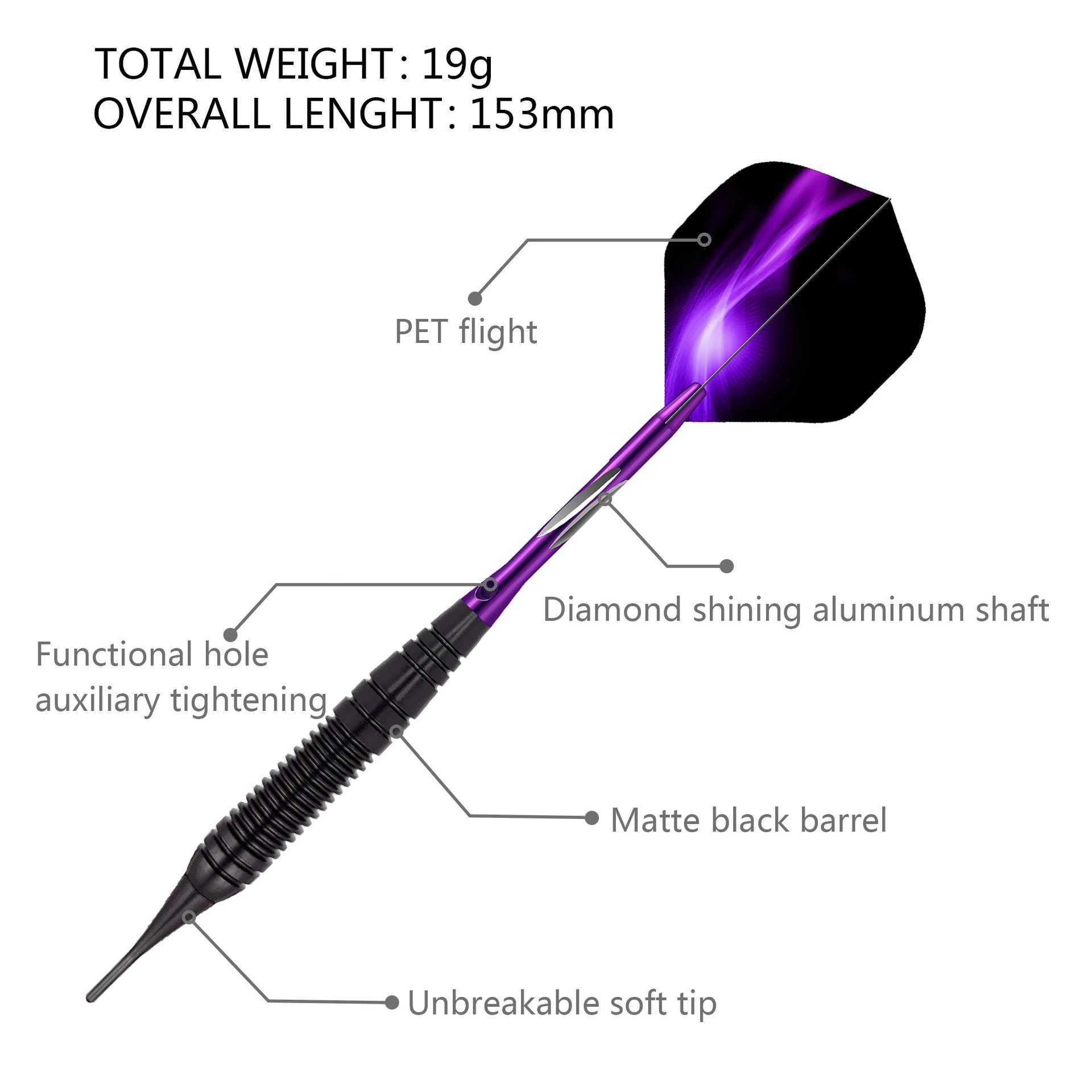 Darts Game Professional Soft Tip Darts Indoor Leisure Entertainment Noble Purple Aurora Series 3pcs Per Set Y240807