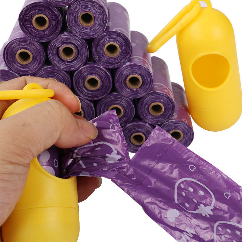 Cute Dog Pet Poop Bags Strawberry Bone Footprint Pattern Trash Poopbags 15pcs/Roll Puppy Biodegradable Leak-Proof Waste Garbage For Doggy Cats Outdoor