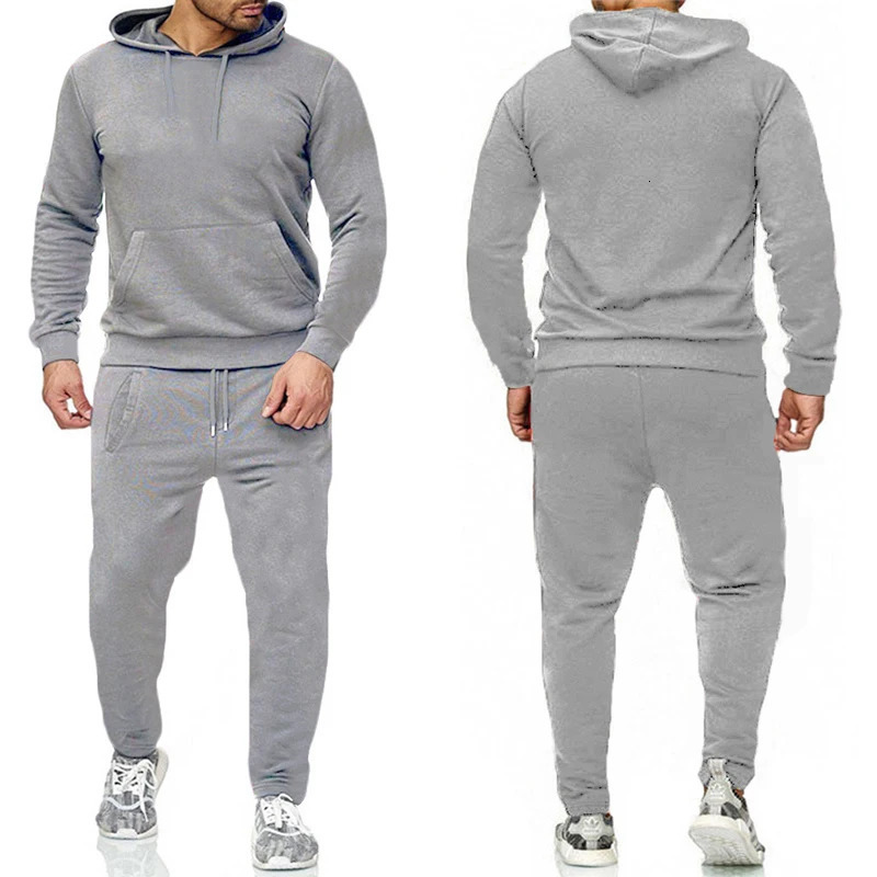 Classic Mens Solid Color Tracksuit Hooded Sweatshirts and Jogger Pants High Quality Male Daily Casual Sports Hoodie Jogging Suit 240808