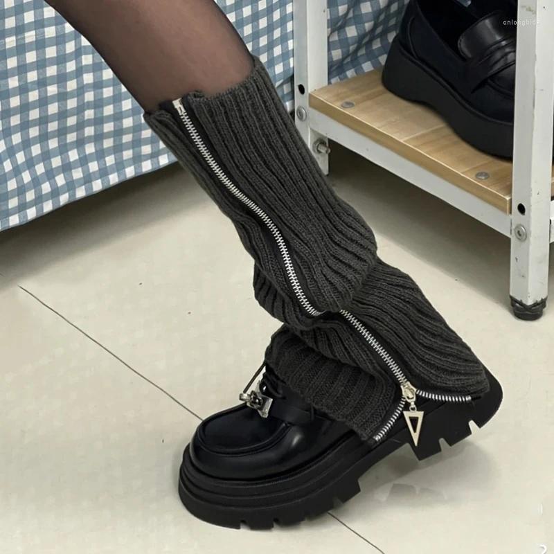 Zipper Leg Warmers: Y2k Style Knitted Warm Foot Cover High Boot Cuffs