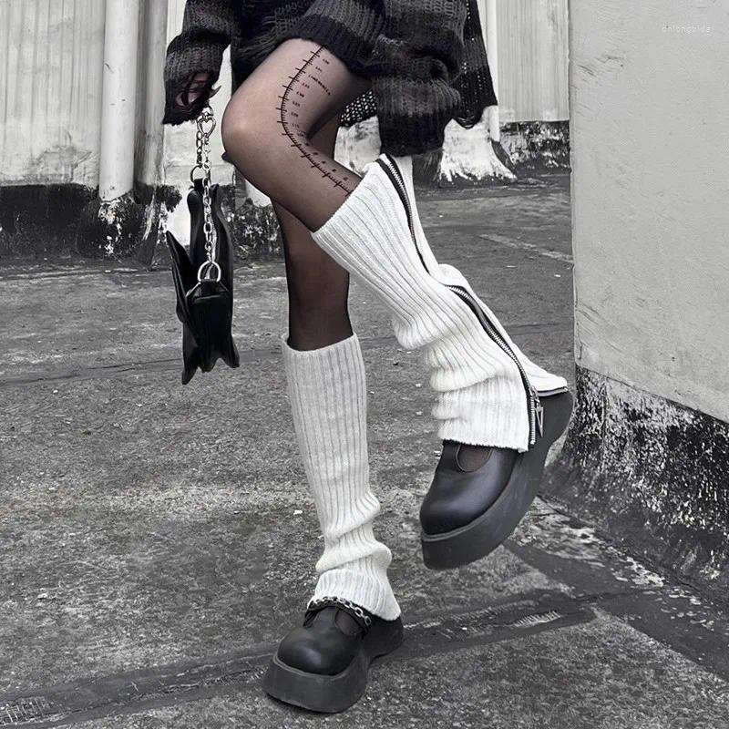Zipper Leg Warmers: Y2k Style Knitted Warm Foot Cover High Boot Cuffs