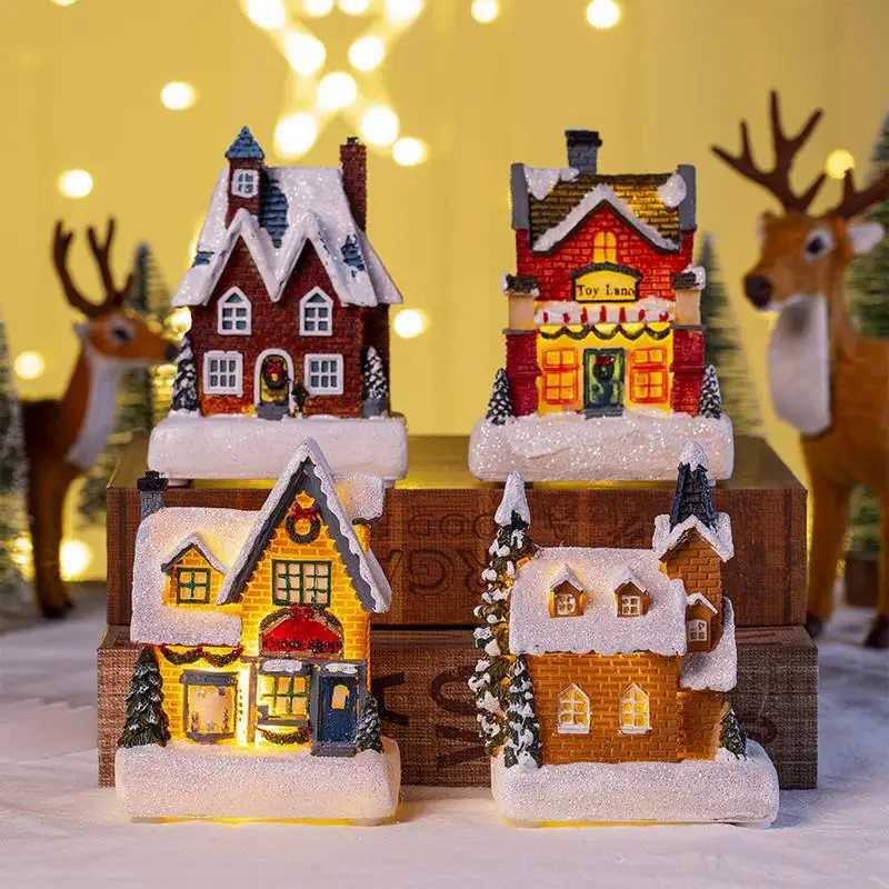 Glowing Cabin House with Led Lights Story Village Houses Festival Ornament Christmas Atmospheres Decor Props Y240808