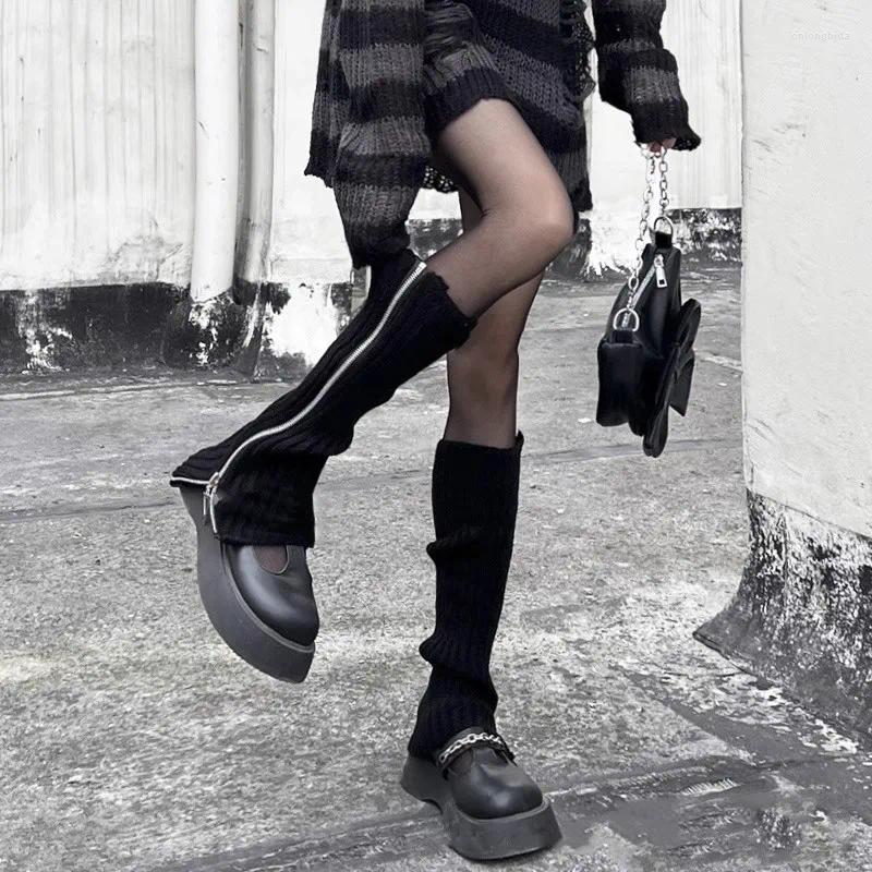 Zipper Leg Warmers: Y2k Style Knitted Warm Foot Cover High Boot Cuffs