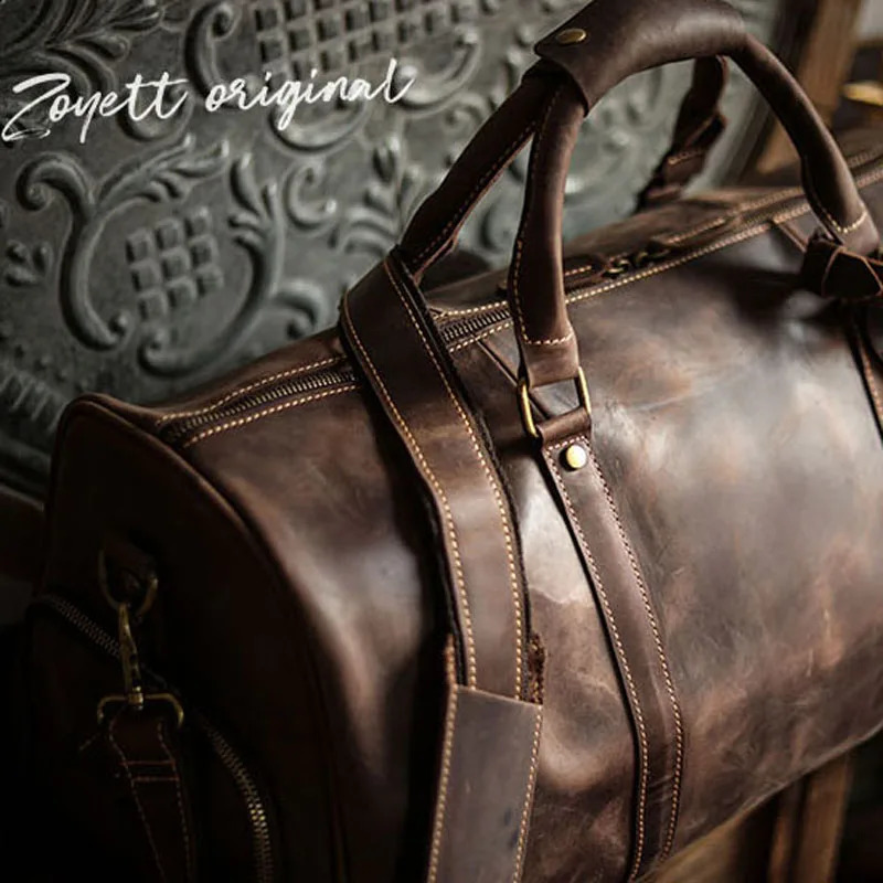 NASVA Leather Mens Bags Vintage Travel Duffle Bag Weekend Handbags Messenger Luggage With Shoe Compartment 240809