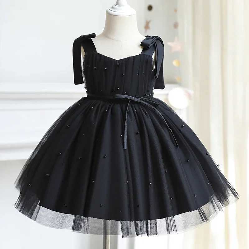Baby Girl Halloween Costume Toddler Girl Black Gothic Mesh Dress Beaded Evening Party Princess Tutu Gown Infant Birthday Outfits X250220