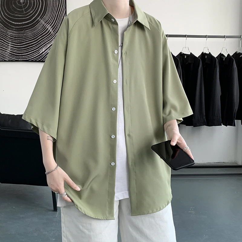KAPMENTS Korean Fashion Plain Shirt Summer Mends Oversized Vintage White Blouses Japanese Streetwear Short Sleeve Shirt 240816