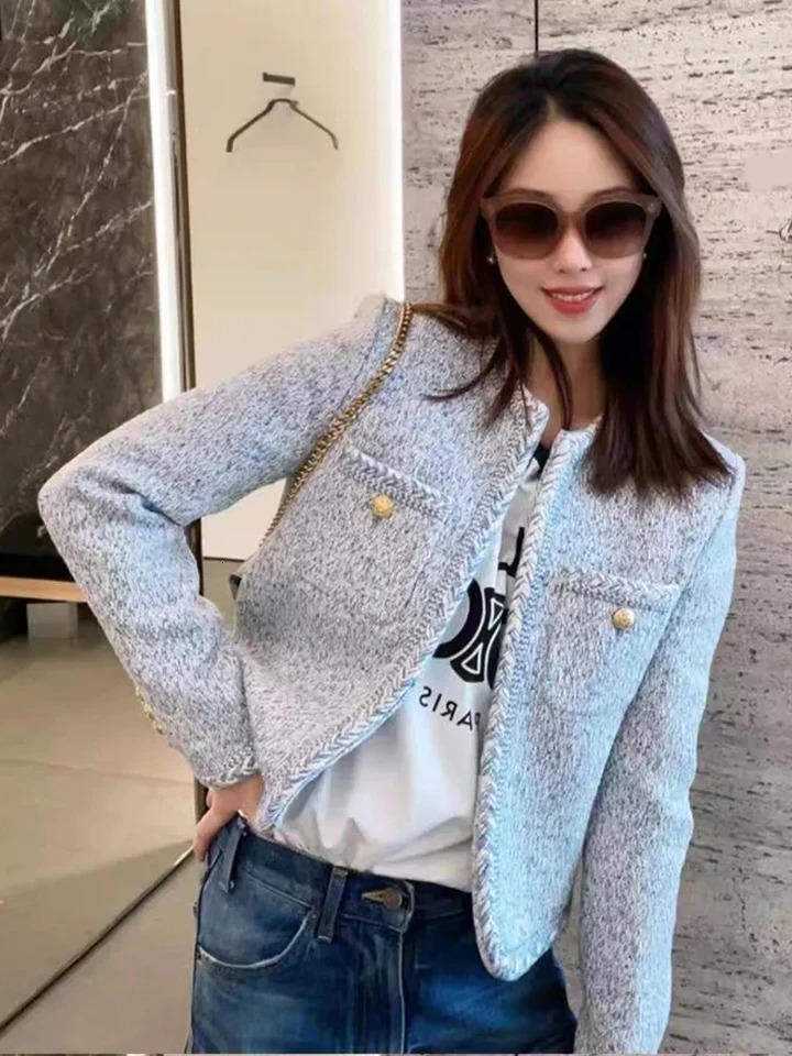 Zoki French Sweet Women Tweed Jacket Elegant Buttons Faux Wool High Quality Coat Fashion Long Sleeve Casual Female Outwear 240812