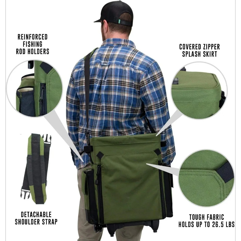 3 Roller Tackle Box Waterproof Fishing Backpack 5 Removable Trays 4 Rod Shees Mens Gift Fish Bag Rollers 240808 4