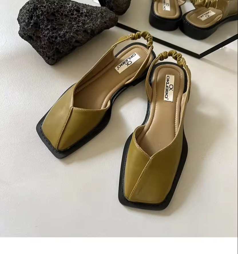 2025 S Fashion Designer Elegant Sandals Ladies Elastic Band Flat Women Shallow Party Shoes Heel Square Toe