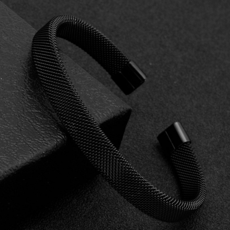 Fashionable stainless steel mesh bracelet with C-shaped opening elastic electroplating high-end feel bracelet