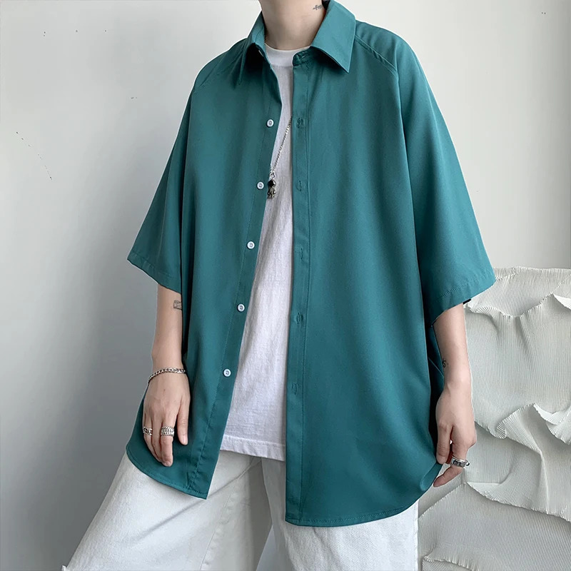 KAPMENTS Korean Fashion Plain Shirt Summer Mends Oversized Vintage White Blouses Japanese Streetwear Short Sleeve Shirt 240816