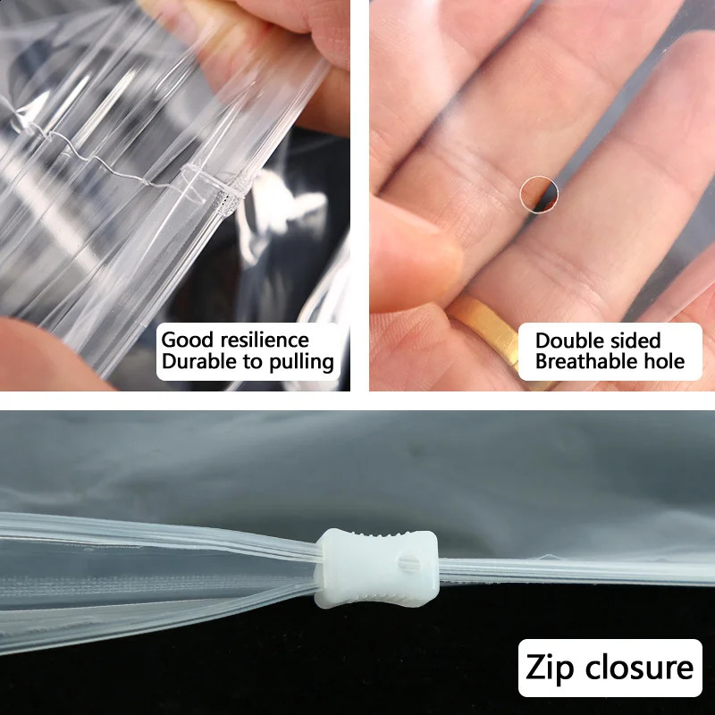 50 pieces of PE polyethylene transparent zipper bags scarves jackets shirts socks home travel storage clothing packaging printing 240809