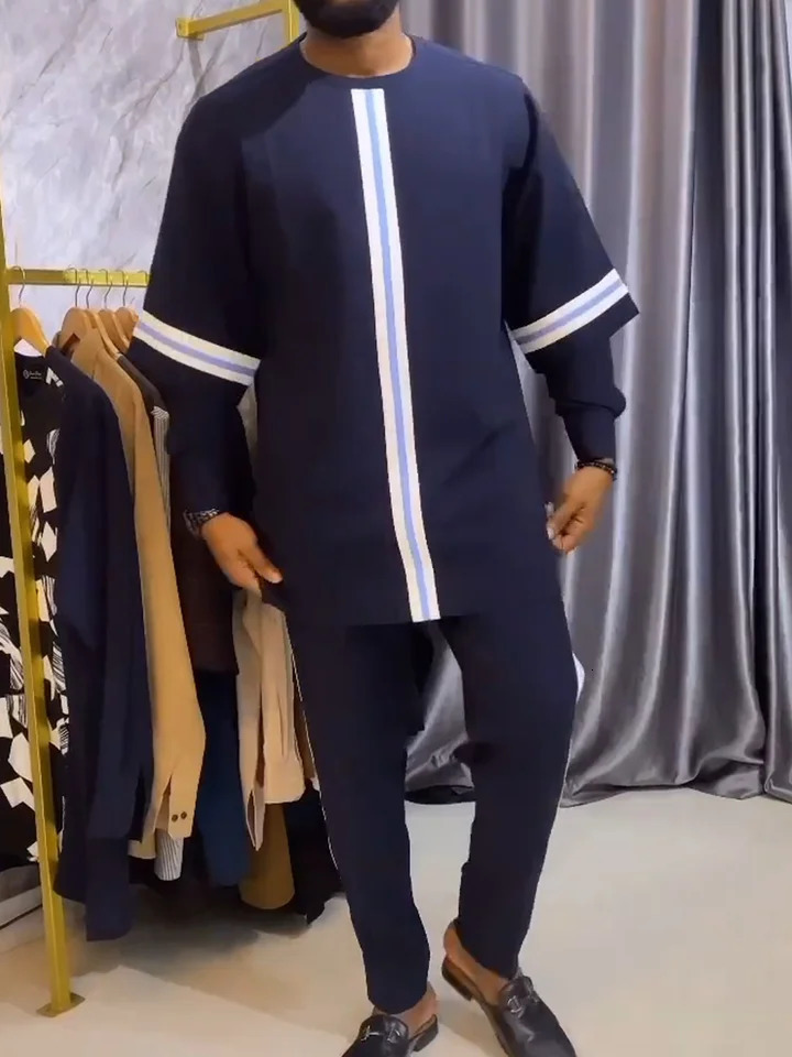 African Men Traditional Summer Outfit in Sportswear Tracksuit Printed T-Shirts Clothes Set Fashion Sports Pant Clothing Suit 240830