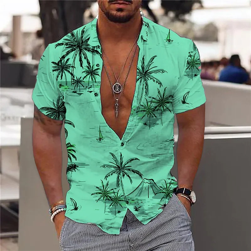 2024 Coconut Tree Shirts For Men 3d Printed Mens Hawaiian Shirt Beach 5xl Short Sleeve Fashion Tops Tee Shirt Man Blouse Camisa 240808