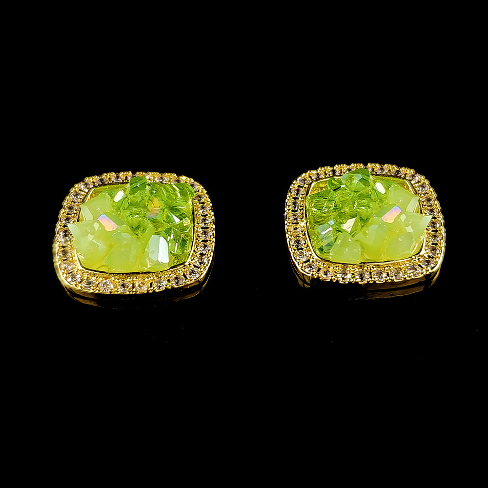 Sterg Sier Green Crystal Stud Earrings for Women, 2024 Fashion Jewelry Gift