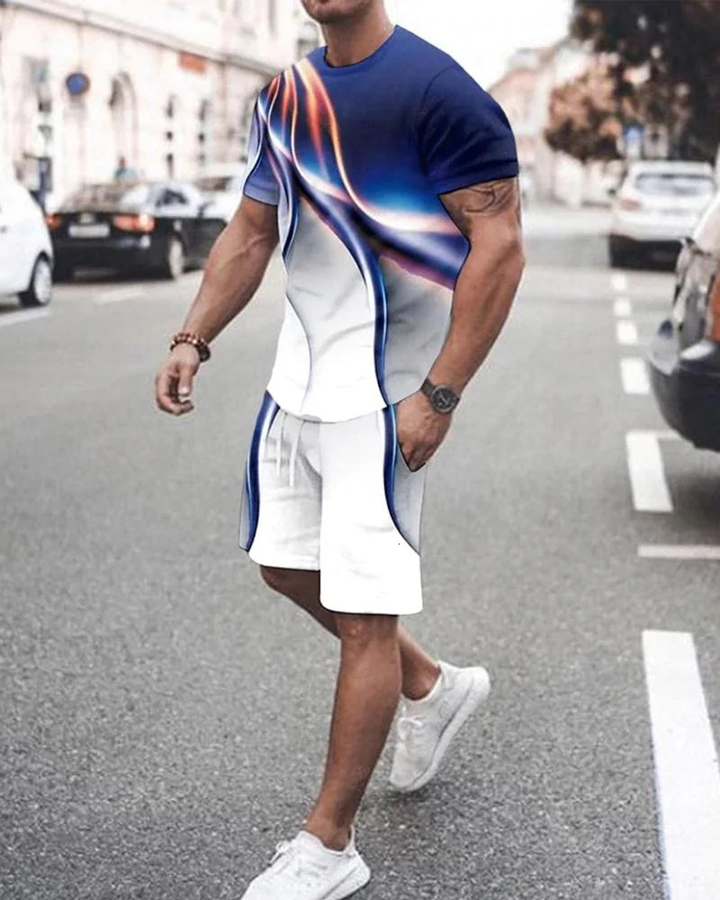 Mens Fashion Tracksuit Set Shorts Summer Men 2 Piece Outfit Suit Casual Short Sleeve Men Clothing Oversized Tshirt Jogging Set 240816