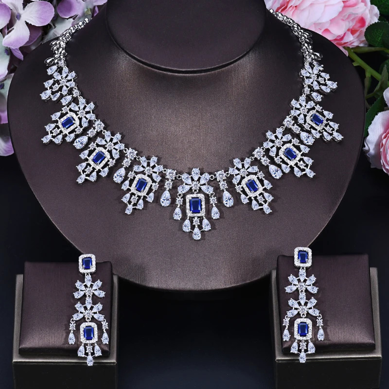 ANGELCZ Exclusive Dubai Bridal Clothing Jewelry Set Womens Yellow Cubic Zirconia Tassel Square Pendant Necklace Earrings AJ199 240805