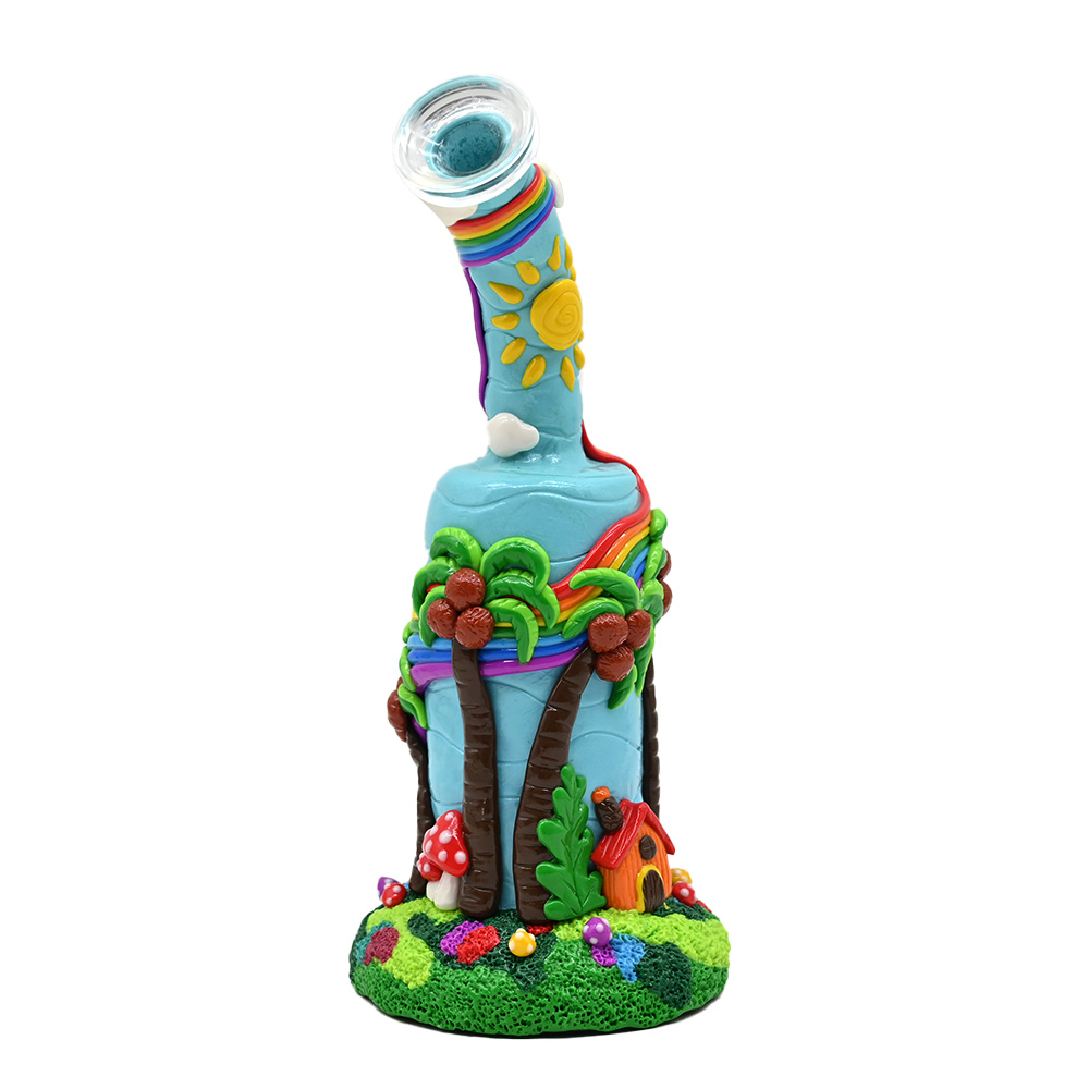 HippiesGlass,Colored Polymer Clay Glass Water Pipe,3D Cute Coconut Tree,Mushroom,Small House,Rainbow,Borosilicate Glass Hookah,Glass Bong,Smoking Acce