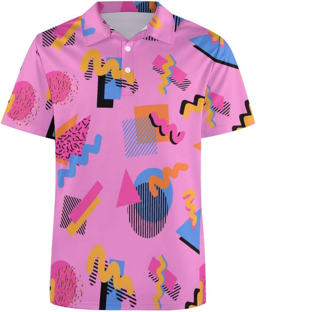 Fashion Mens Polo shirt 80s Geometric Pink Golf Shirts Athletic Fishing Short T-Shirt Summer Tennis Shirt Casual TopsCasual tops summer clothes