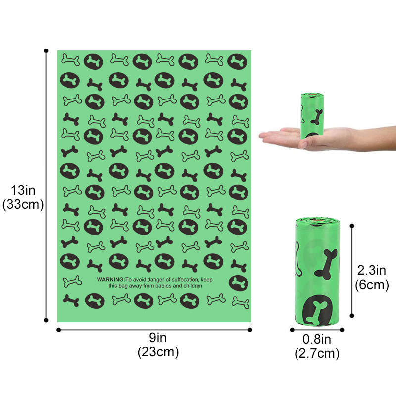 Cute Dog Pet Poop Bags Strawberry Bone Footprint Pattern Trash Poopbags 15pcs/Roll Puppy Biodegradable Leak-Proof Waste Garbage For Doggy Cats Outdoor
