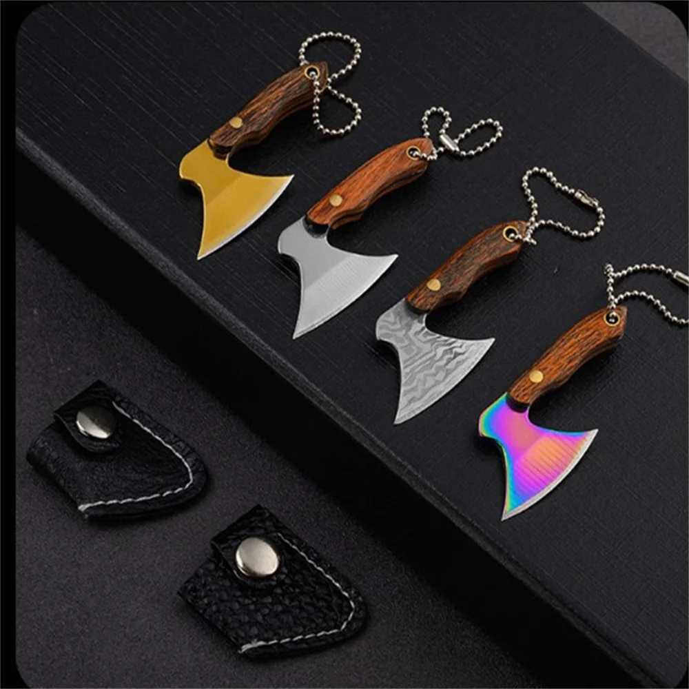 Small kitchen knife mini keychain stainless steel pocket portable outdoor wine bottle opening tool with leather shell hanging W240808