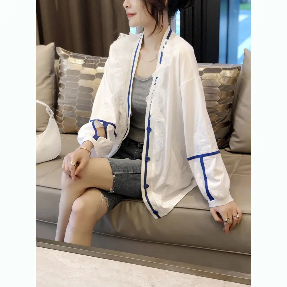 Elegant Lace Short Cardigan Jacket Womens Thin Sunscreen Baseball Jacket Top 240812