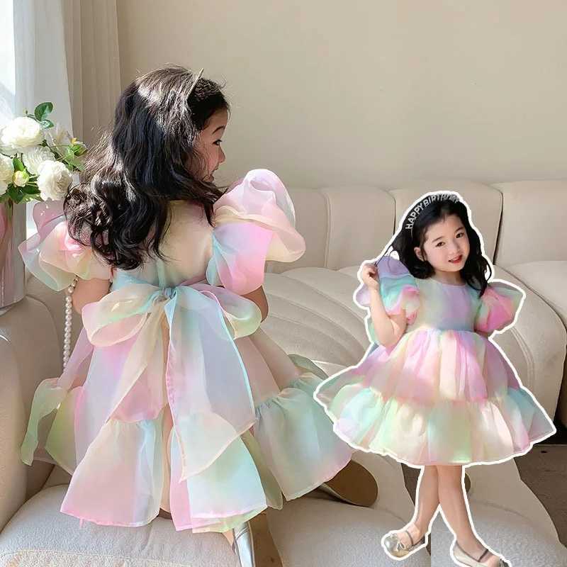Summer Fantasy Girl Dress Baby Fluffy Sleeve Princess Dress Childrens Birthday Dress Rainbow Fluffy Dress W250111
