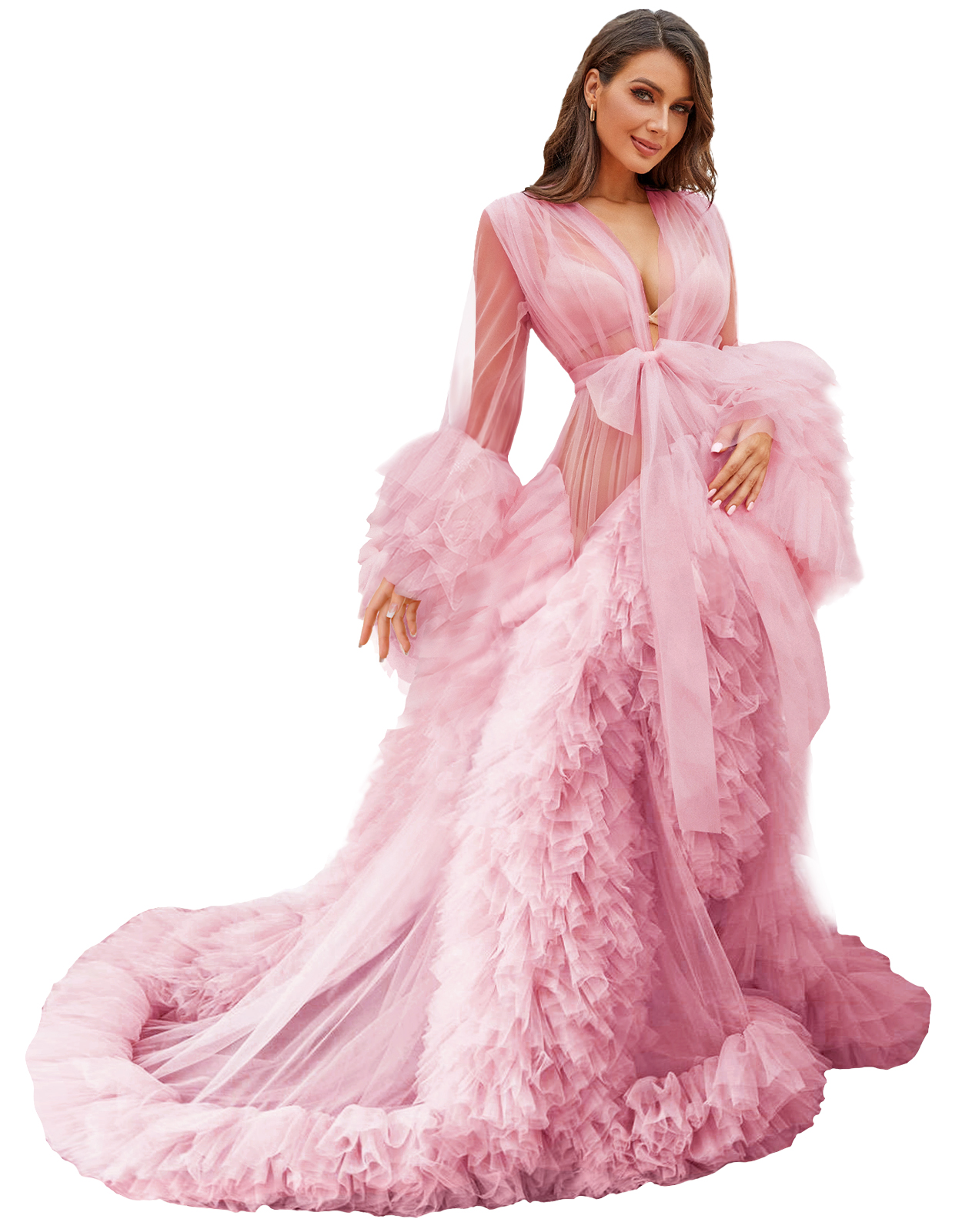 Sexy Women Bridal Robe Illusion Tulle Long Wedding Dressing Gown Maternity Bathrobe Sleepwear Pregnancy Photo Shoot Dresses
